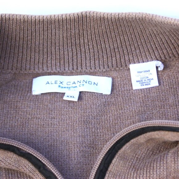 Men’s Alex Cannon Cable Knit Sweater Cotton Quarter Zip Tan Beige Size XXL - Picture 4 of 6